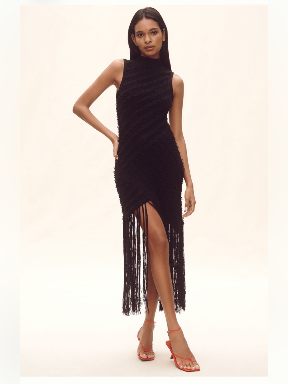 Anthropologie Sleeveless Mock-Neck
Fringe Sweater Midi Dress Black Size M Petite